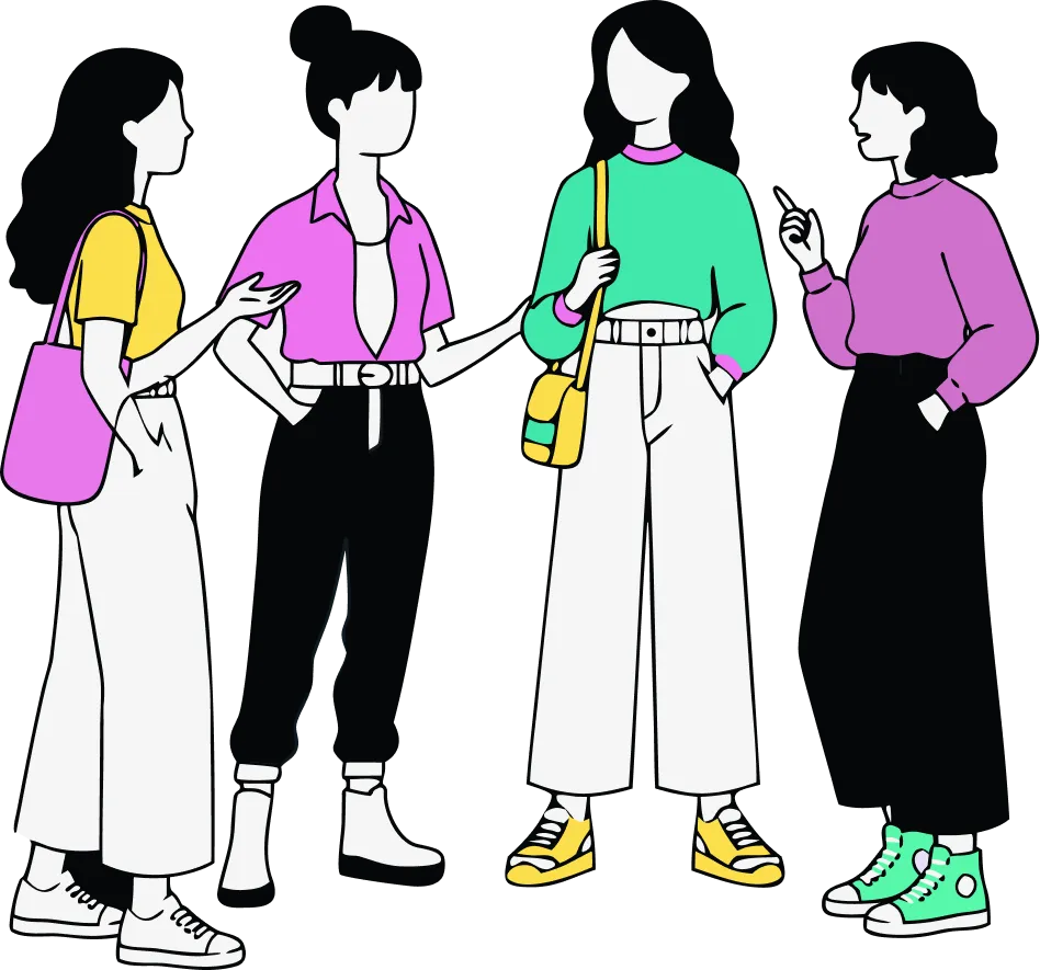 Ilustración de un grupo de mujeres conversando